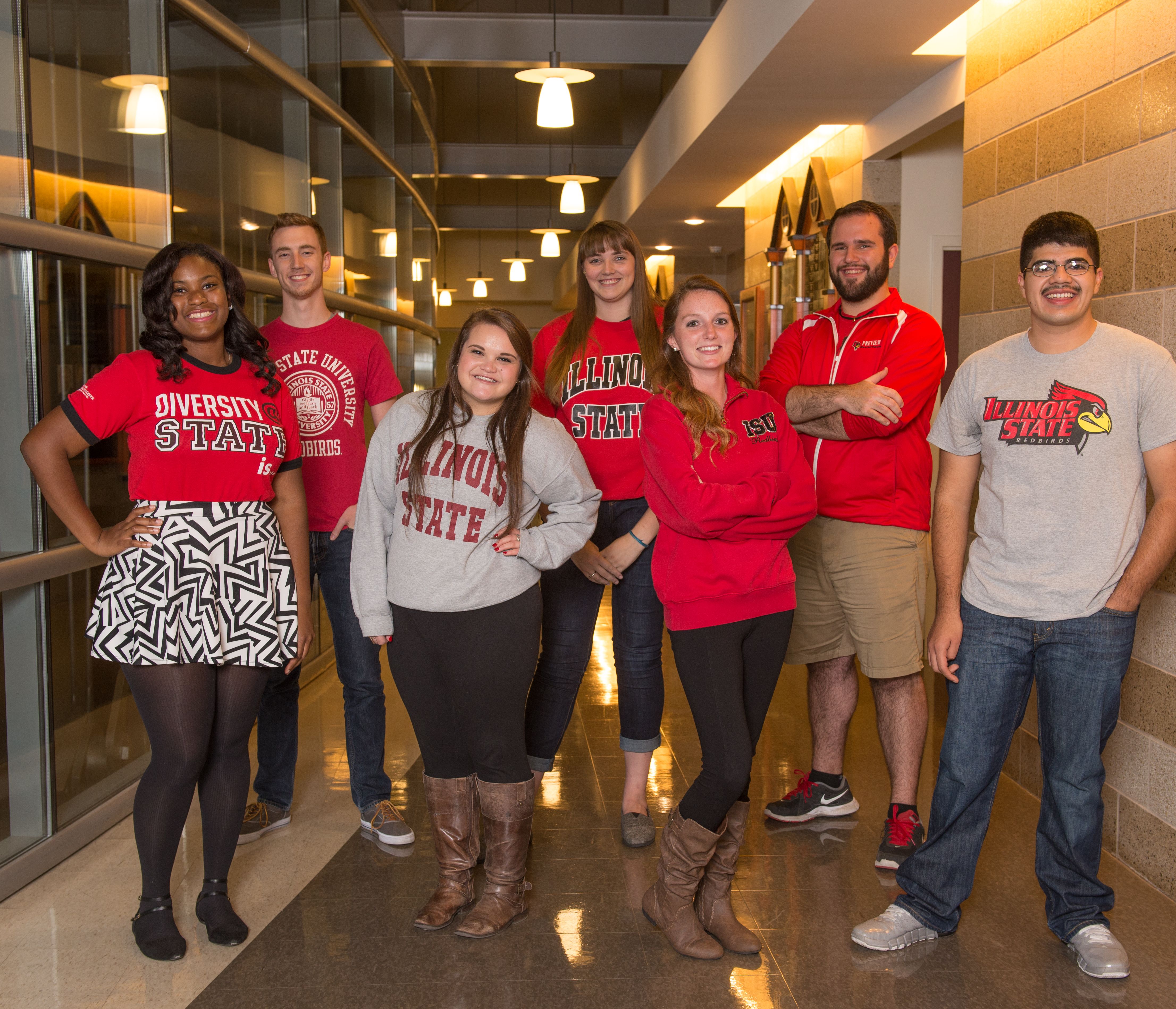 Students in State Farm Hall of Business building